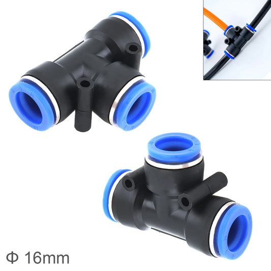2pcs 16mm T Shaped APE Plastic Three-way Pneumatic Quick Connector Pneumatic Insertion Air Tube