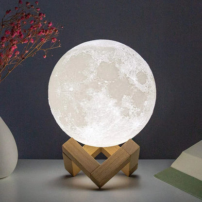 8cm Moon Lamp LED Night Light Battery Powered With Stand Starry Lamp